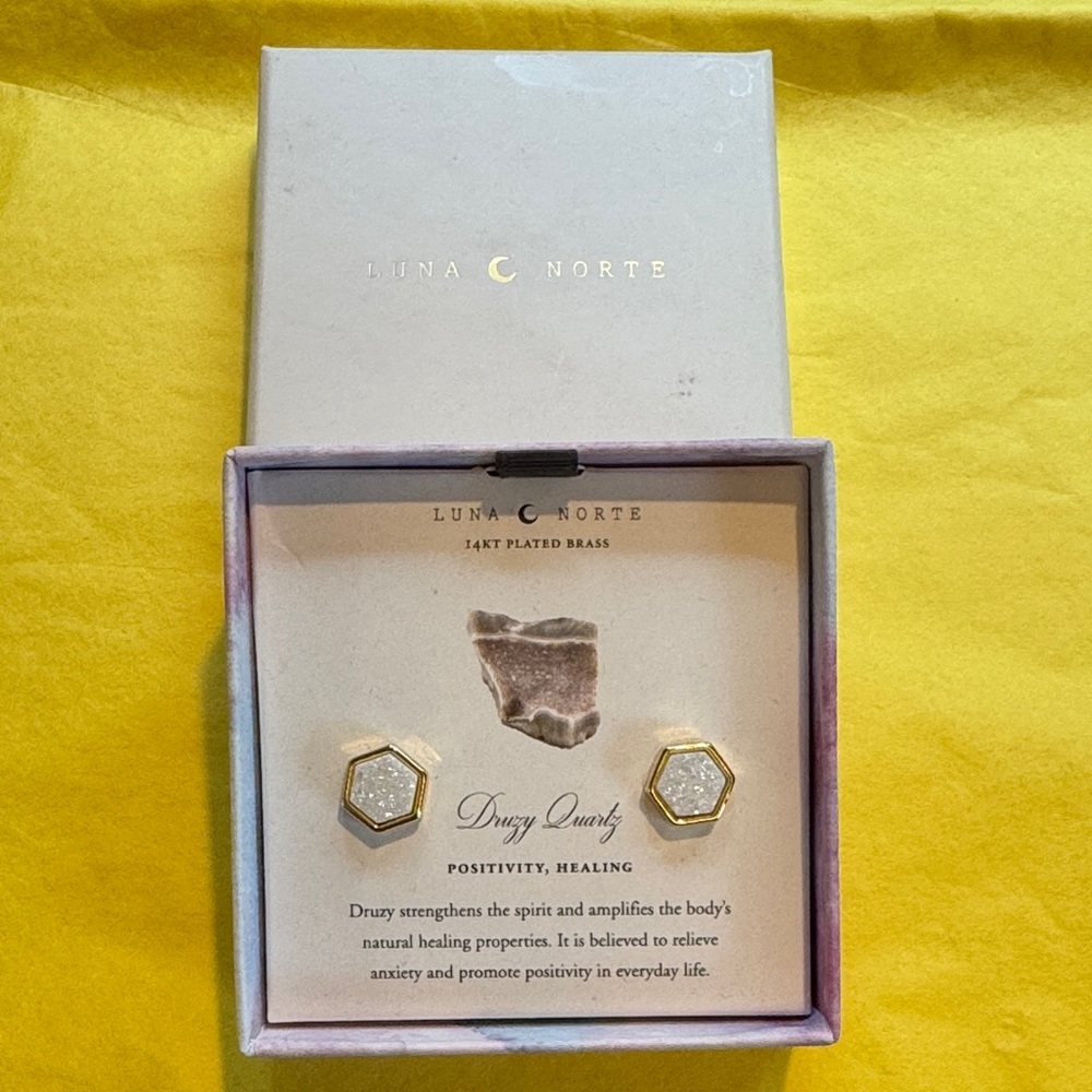 Luna Norte Gold Druzy Quartz Earrings